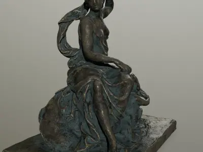 statue 4 bronze sculpture of woman on rock Low-poly 3D model