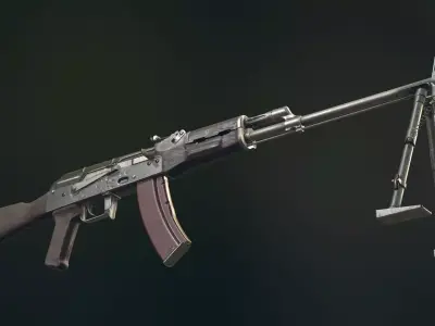 RPK Automatic Rifle equipped with  GL25 and bipod Low-poly 3D model