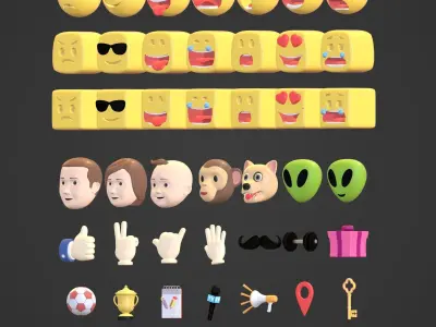 Cartoon Icon Pack -- Smiley Emoji Head Hand Sun Star Sport Heart Low-poly 3D model