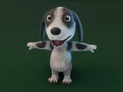 Cartoon Hound Dog Rigged 3D Model Low-poly 3D model