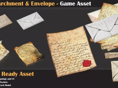 20 Parchment and Envelope - Game Asset   3D model