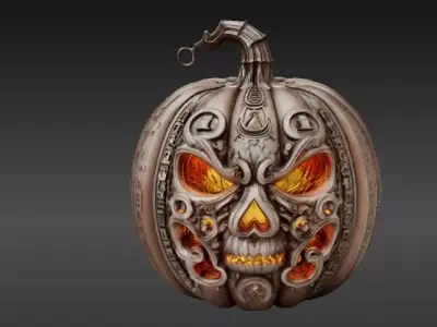 Enchanted Flame Pumpkin 3D Model Jack-O -Lantern 3D Model Low-poly 3D model