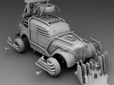 Retro car with rocket acceleration 3D print model