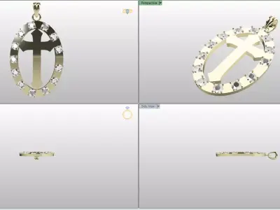 Oval Frame Gemstone Cluster Cross Necklace Item 17 Free 3D print model