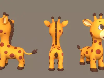 Rigged Cute Playful Brown Giraffe  Low-poly 3D model