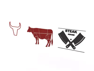 3D butcher and steakhouse signs Low-poly 3D model