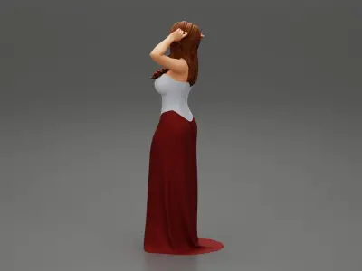 sexy girl in long dress with long hair standing 3D print model