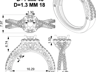 Round halo engagement ring with criss cross shank 3D print model
