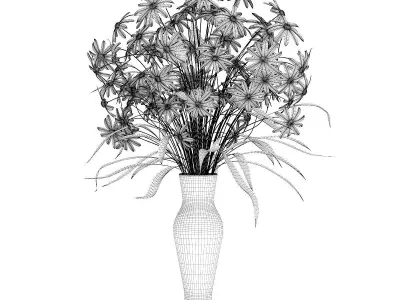 Purple Flowers in Glass Vase 3D model