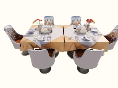 Aesthetic Fine Dining Restaurant dining tables Low-poly 3D model