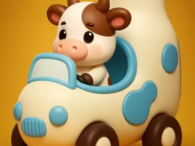 Cartoon Cow in Milk Bottle Car 3D print model
