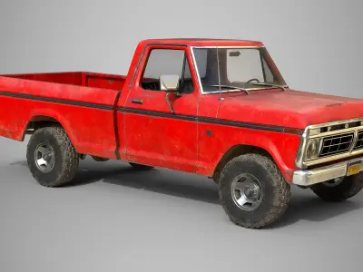 Ford Classic F100 pickup 1976 Old Red Low-poly 3D model