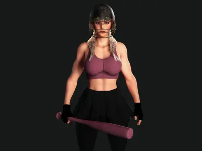 AAA 3D REALISTIC CHARACTER - MUSCULAR GIRL SPORT OUTFIT BASEBALL Low-poly 3D model
