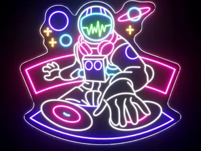 DJ Astronaut Neon Sign 3D model