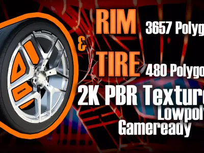 Awesome Rim and Tire 04 Low-poly 3D model