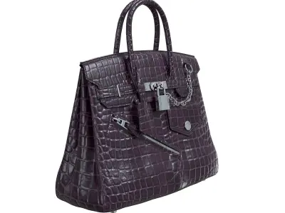 Hermes Birkin Rock Bag Purple Crocodile Low-poly 3D model