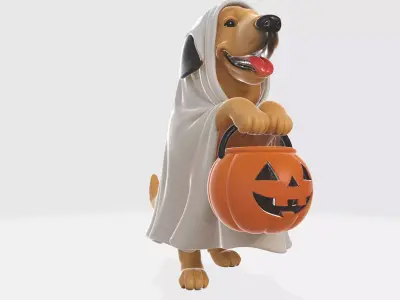 Adorable Halloween Dog Ghost with Pumpkin Buckey  3D print model