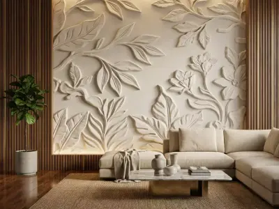 Modern Floral Relief Panel Wall Decor Set STL Mural CNC 318  3D model
