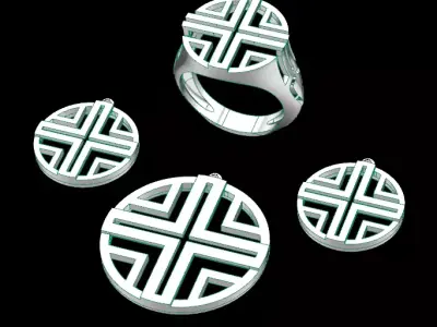 free gold set earring and pendant  Free 3D print model