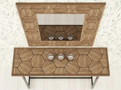 MIRROR AND TABLE HONEYCOMB WOODEN TOP AND FRAME 3D model