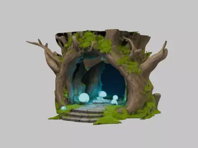 Stylized Tree Stump Fantasy Portal Low-poly 3D model