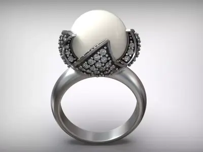 Luxury Cocktail Pearl Ring Free 3D print model