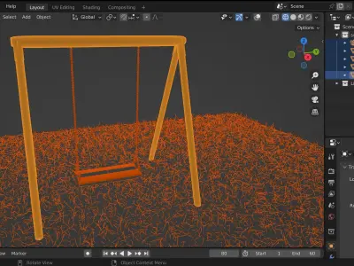 Swing set in grass 3D model
