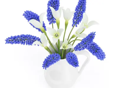Blue and White Flowers in White Pot 3D model