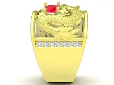 Luxury Chinese Dragon Men Ring with Gemstone  3745 3D print model