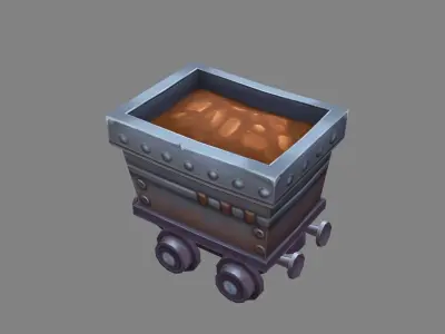 Cartoon tramcar - minecart - mine car - mine truck Low-poly 3D model