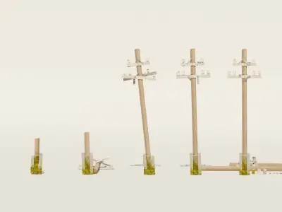 Low-poly PBR Wood Electricity Wires Poles Set Low-poly 3D model