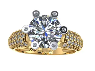 3 models Luxury Solitaire Ring with Center Stone Pave Band 3D print model