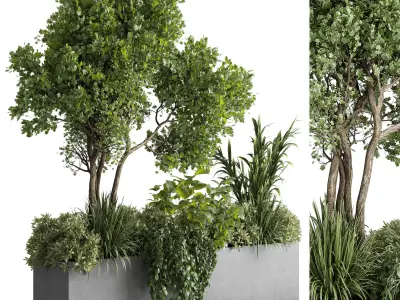 Concrete box plants on stand - set outdoor 151 Low-poly 3D model