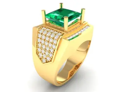 Luxury Square Gemstone Signet Ring for Men 342 3D print model
