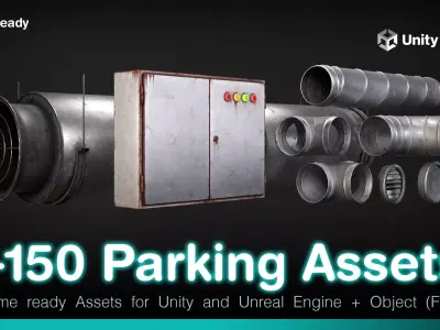Parking Assets game Ready for Unity and Unreal Engine Low-poly 3D model