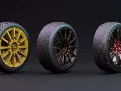 Car wheel set Low-poly 3D model