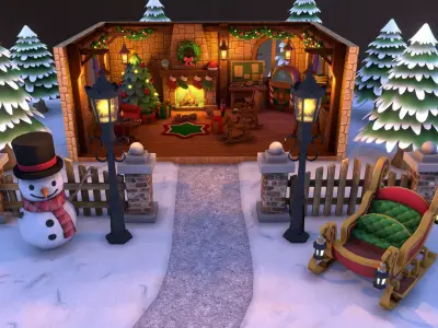 Lowpoly Stylized PBR Christmas Asset Collection Low-poly 3D model