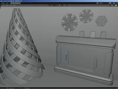 Modern Christmas Tree - Decoration - Fireplace Low-poly 3D model