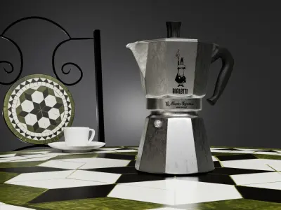 Italian Style 3D Model Collection Table  Chairs  Moka Pot   Free 3D model