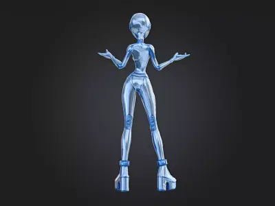 Stylized Futuristic Female Robot Bundle Pritable Model Low-poly 3D model