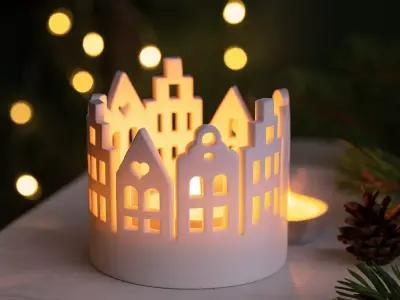 Christmas Village Candle Holder  Cozy Christmas Houses 3D print model