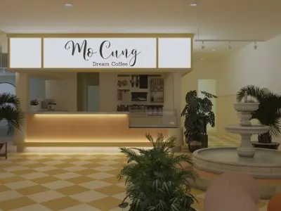 Coffee shop interior design scene 3D model