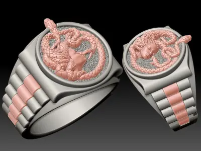 medusa Snake watch Man Ring silver gold printable 3D print model