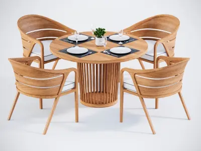 Rounded table with 4 chairs model 3D model