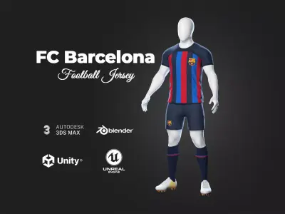 Football Jersey full outfit FC Barcelona Team Low-poly 3D model