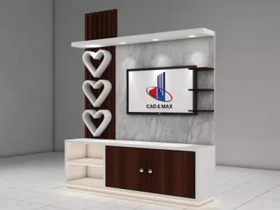 Modern TV Cabinet Heart Design Pink And Wood Variants 3D Model Low-poly 3D model