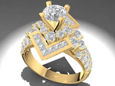 Luxury Double Halo Geometric Diamond Ring for Women 1091 3D print model