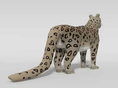 Low Poly Cartoon Snow Leopard Low-poly 3D model