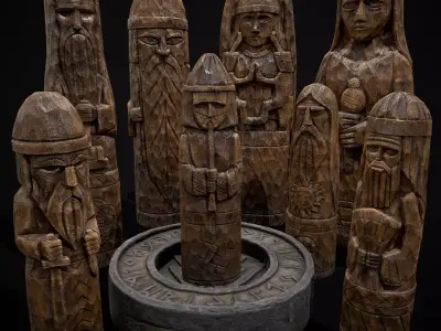 Slavic Gods Figurines Set Low-poly 3D model