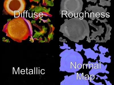 Cheeseburger D Model Pack with Onion and Lettuce Low-poly 3D model